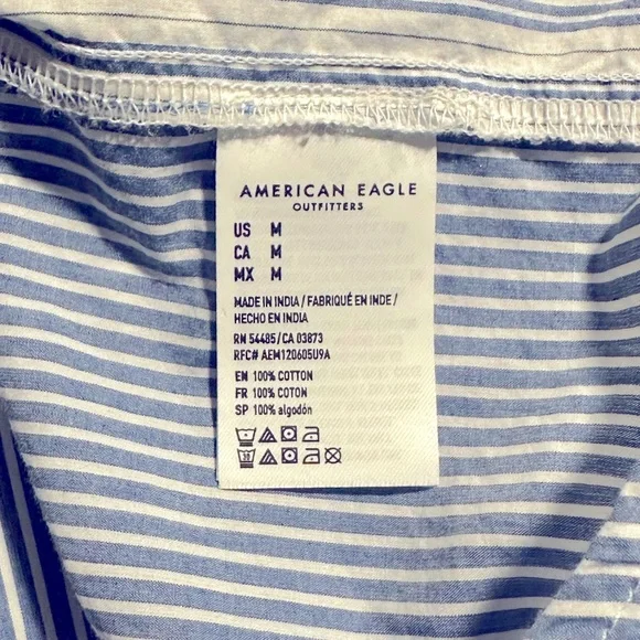 American Eagle Womens Core Perfect Button Down Shirt in Blue White Stripe Mix - Picture 8 of 8